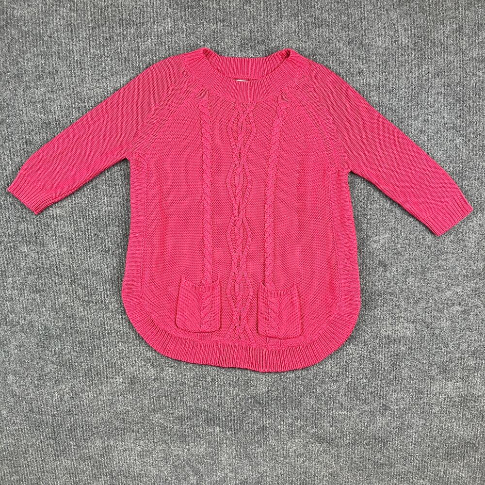 Hannah Sweater Women's XL Pink Cable Knit Tunic Pockets‎ 3/4 Sleeve Grandma